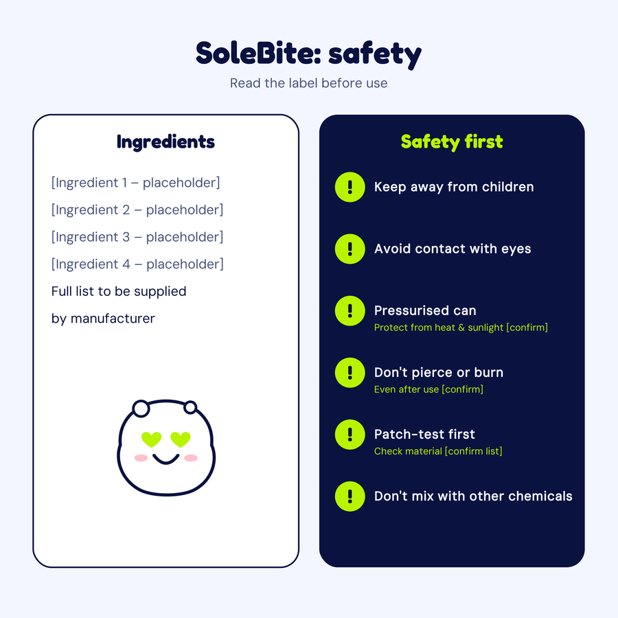 SoleBite: Ingredients & safety (shoe)